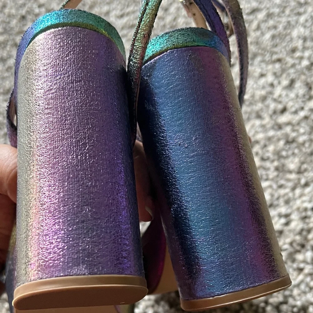 Steve Madden Iridescent Teal Purple Green Block Heel Sandals
